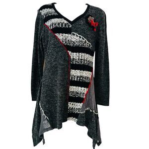 Linea Domani Embellished Lined Tunic Sweater Dress Asymmetrical Patchwork Wool